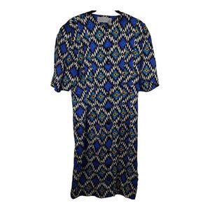 VTG Adrianna Papell Vintage 80s Pure SILK God's Eye Shirt Dress Midi Southwest S